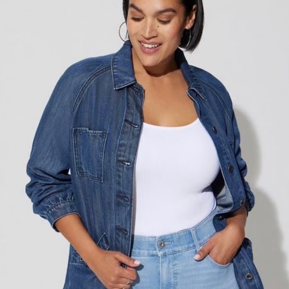 EUC Torrid Tencel Chore Utility Denim Jacket Shacket Size 0 Large